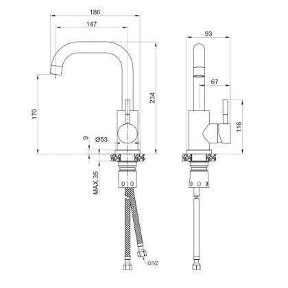 Смеситель универсальный, нерж. сталь с поворотным изливом BALEAR, арт.13105BL