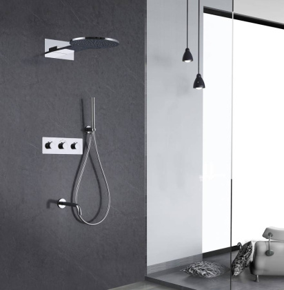 Душевая система ABBER Wasser Kreis AF8150 скрытого монтажа с изливом, термостат, хром Душевая система ABBER Wasser Kreis AF8150 скрытого монтажа с изливом, термостат, хром