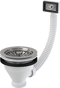 Донный клапан сифона для мойки 6/4" с нержавеющей решеткой DN115 и гофропереливом Донный клапан сифона для мойки 6/4" с нержавеющей решеткой DN115 и гофропереливом