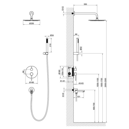 Душевая система Timo Saona SX-2379/17SM скрытого монтажа, золото матовое Душевая система Timo Saona SX-2379/17SM скрытого монтажа, золото матовое