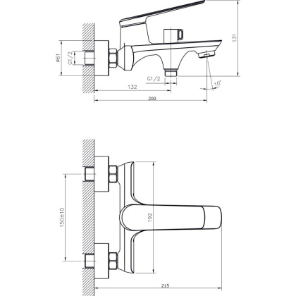 Смеситель для ванны с коротким изливом  RUSH Bering (BE5535-44) Смеситель для ванны с коротким изливом  RUSH Bering (BE5535-44)