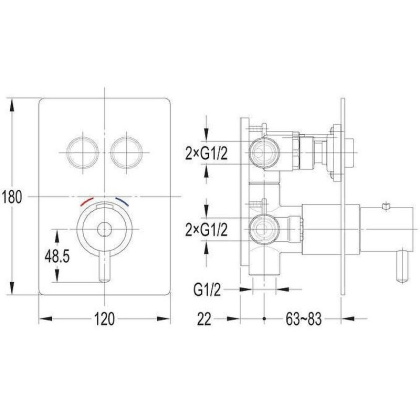 Смеситель термостатический для душа скрытого монтажа OMNIRES Y Y1236GCPROCR (хром)