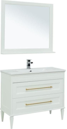 Мебель для ванной Aquanet Бостон М 100 белый (ручки золото) (лит. мрамор) Мебель для ванной Aquanet Бостон М 100 белый (ручки золото) (лит. мрамор)