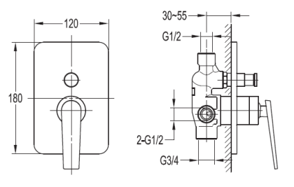 BADEN-F-VDIM-01 Встраиваемый однорычажный смеситель для душа с переключателем, хром
