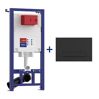 Комплект 2в1: Инсталляция Lemark PENEDA для унитазов с кнопкой смыва BIT чёрный матовый Soft touch