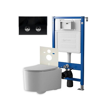 Сет: Система инсталляции пневматическая Point Элемент П для подвесного унитаза PN45121 + Клавиша смыва для пневматической инсталляции Point Венера, черный/хром, PN44071BC + Унитаз подвесной Point Веста безободковый, белый, сиденье дюропласт, микролифт, бы