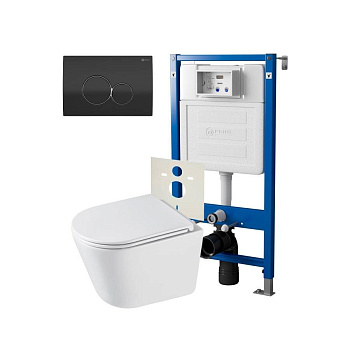 Сет: Система инсталляции Point Элемент для подвесного унитаза PN45120 + Клавиша смыва для инсталляции Point Виктория, черная/хром, PN44061BC + Унитаз подвесной Point Венера безободковый, белый, сиденье дюропласт микролифт быстросъемное PN41071