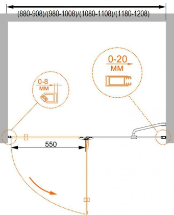 BERGAMO-W-B-12-90-C-Cr-R Душевая дверь