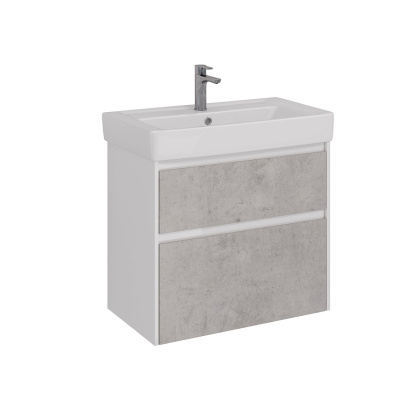 Тумба Lemark COMBI 80см под 1 раковину, подвесная/напольная, 2 ящика, цвет фасада: Бетон, цвет корпуса: Белый глянец