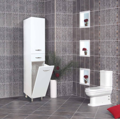 Пенал Onika Модерн 40 напольный, белый, с бельевой корзиной, правый Пенал Onika Модерн 40 напольный, белый, с бельевой корзиной, правый