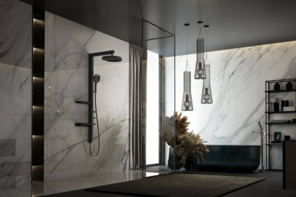 Душевая стойка Inspire VSFS-3I11MB с изливом, 30см верх душ, черный Душевая стойка Inspire VSFS-3I11MB с изливом, 30см верх душ, черный