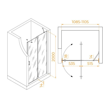 Душевая дверь 110*200 RGW HO-014-Gr Серый/Прозрачное/8 мм (EasyClean)