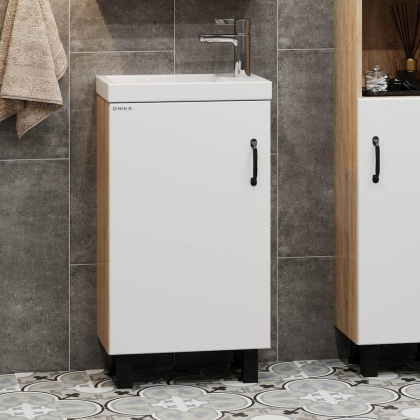 Тумба Onika Тимбер 45 напольная, белая мат./дуб сонома (ум. Фостер 45)