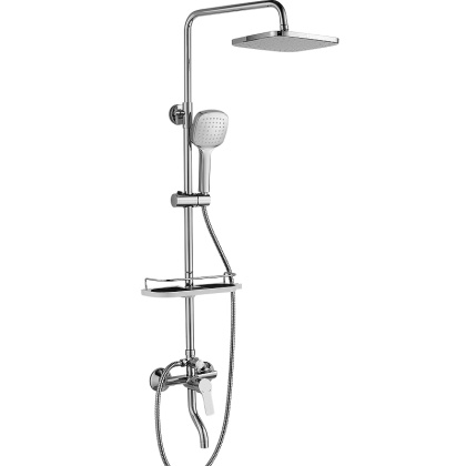 Смеситель Rossinka RS29-46 для ванны и душа с регулируемой высотой штанги, поворотным изливом и лейкой "Тропический дождь"