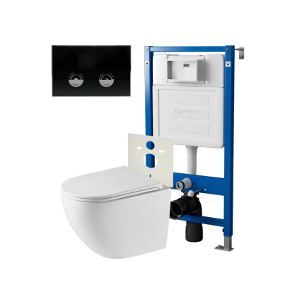 Сет: Система инсталляции пневматическая Point Элемент П для подвесного унитаза PN45121 + Клавиша смыва для пневматической инсталляции Point Венера, черный/хром, PN44071BC + Унитаз подвесной Point Сатурн безободковый, белый, сиденье дюропласт микролифт быс