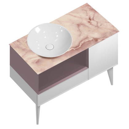 Тумба CONO подвесная с открытой полкой и ящиками 97, белая матовая-мальва CO.97\MAL