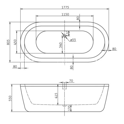 Акриловая ванна BELBAGNO BB12-1775 Акриловая ванна BELBAGNO BB12-1775