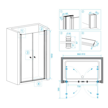 Душевая дверь RGW PA-04, 04080409-11, 90 х 185 см распашная двустворчатая, стекло прозрачное, хром Душевая дверь RGW PA-04, 04080409-11, 90 х 185 см распашная двустворчатая, стекло прозрачное, хром