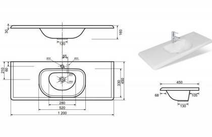Раковина "Оливия 120" 1200х450    Раковина "Оливия 120" 1200х450