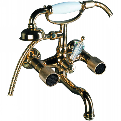 Смеситель для ванны(душ.ком) ROYAL CRYSTAL BLACK, золото, переключатель Swarovski_Комплект