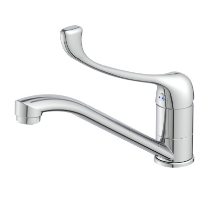 Смеситель для раковины/кухни с локтевой рукояткой, с поворотным изливом, высота излива 12 см, длина 21 см, латунь/хром