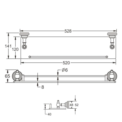 Полка стеклянная 1-ярусная, RG1119Q Rose, Бронза