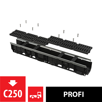 Дренажный канал 100 мм с металлической рамой и решеткой из композитного материала С250