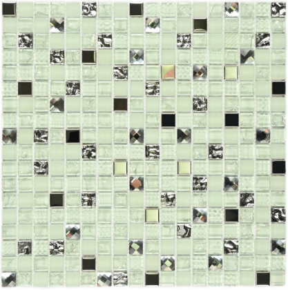Мозаика стеклянная с камнем Crystal White (чип 8*15*15) 300*300 (11шт/0,99м2), м2 Мозаика стеклянная с камнем Crystal White (чип 8*15*15) 300*300 (11шт/0,99м2), м2