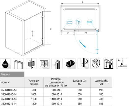 Душевая дверь RGW Hotel HO-012B 350601200-24 100 матовое