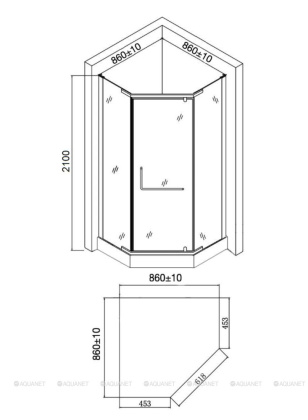 Душевой уголок Agger A03-090MCR поддоном 86х86х210 стекло матовое
