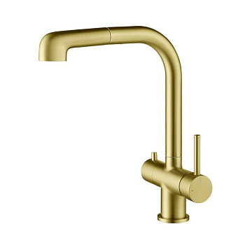 Смеситель Timo Saona 2346/17FL для кухни с подключением фильтра и выдвижной лейкой, золото матовое