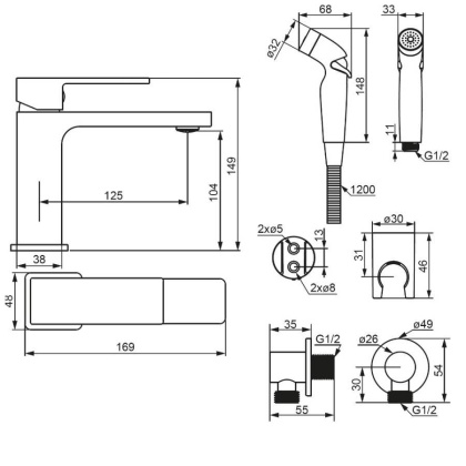 530300300 Gala смеситель для умывальника с гигиеническим душем, черный матовый
