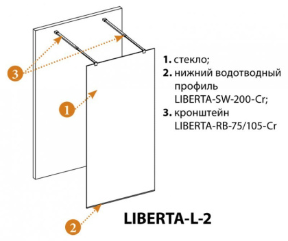 LIBERTA-L-2-80-C-NERO Душевая перегородка с возможностью двустороннего входа, стекло прозрачное, профиль чёрный, 800x1950 мм