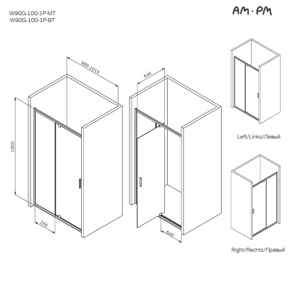 Душевая дверь Am.Pm Gem 195х100  W90G-100-1P-BT