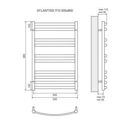 Полотенцесушитель электрический Lemark Atlantiss LM32810REBL П10 500x800, левый/правый, черный Полотенцесушитель электрический Lemark Atlantiss LM32810REBL П10 500x800, левый/правый, черный