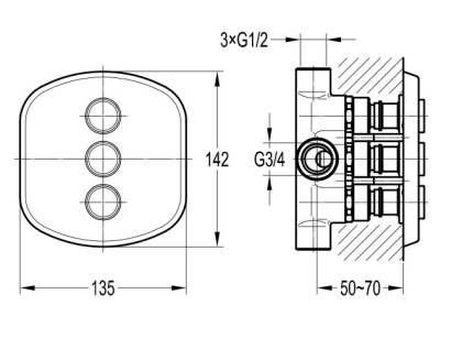 GLOBO-F-DEV3-B-01 Встраиваемый 3-х позиционный кнопочный переключатель