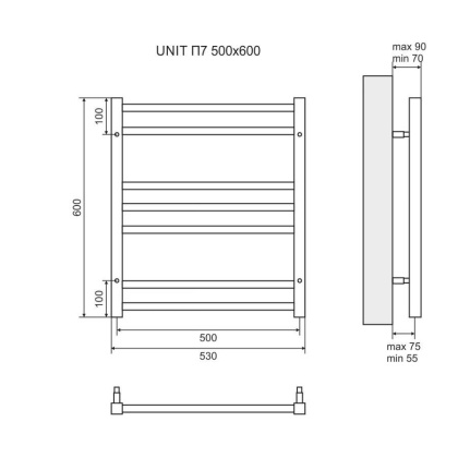 Полотенцесушитель электрический Lemark Unit LM45607EBL П7 500x600, левый/правый, черный Полотенцесушитель электрический Lemark Unit LM45607EBL П7 500x600, левый/правый, черный
