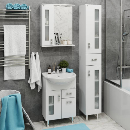 Шкаф-зеркало Onika Кристалл 58 белый, левый, с подсветкой