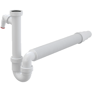 Сифон трубчатый с накидной гайкой 6/4" со штуцером и гофрой Сифон трубчатый с накидной гайкой 6/4" со штуцером и гофрой