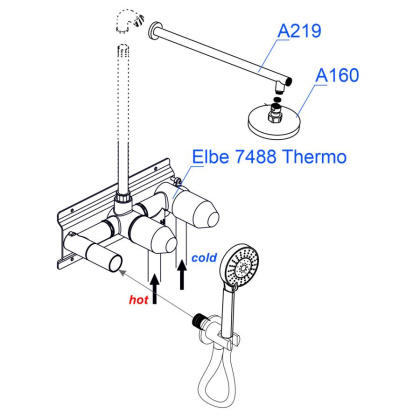 A16160 Thermo Встраиваемый комплект для ванны с верхней насадкой, лейкой A16160 Thermo Встраиваемый комплект для ванны с верхней насадкой, лейкой
