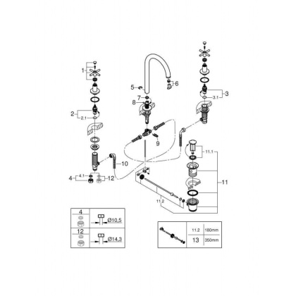 Смеситель GROHE Atrio New двухвентильный для раковины на 3 отверстия, монтаж на бортик, хром (20008003)