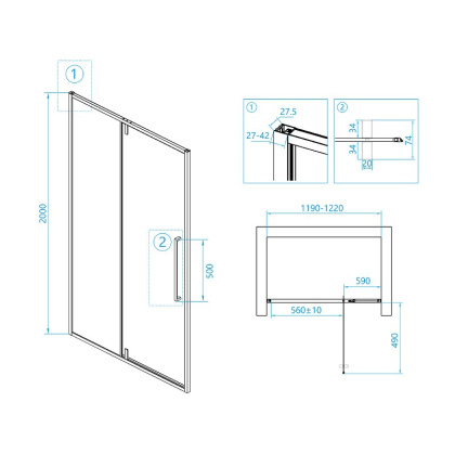Душевая дверь RGW Stilvoll SV-03 120 06320312-14 профиль Черный стекло прозрачное
