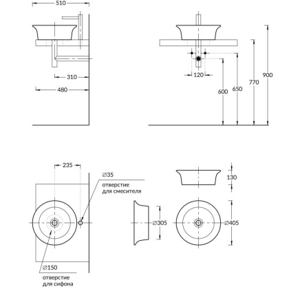 Раковина CANALETTO накладная 40, белая глянцевая