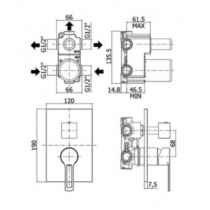 Смеситель для душа Paffoni Ringo RIN019CR (с внутренней частью)