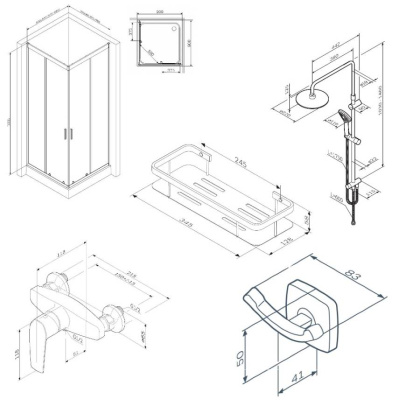 Комплект для ванной комнаты, зона помывочной 90x90 см WK90EO