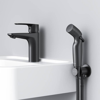F90A03022 Gem, Смеситель для умывальника с гиг.душем, излив 99 мм, Черный, шт