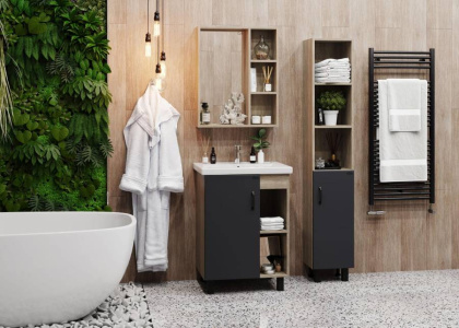 Пенал Onika Тимбер 30 напольный, серый мат./дуб сонома, правый Пенал Onika Тимбер 30 напольный, серый мат./дуб сонома, правый