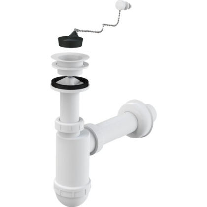 Сифон для умывальника DN40 с пластмассовой peшeткой DN63, с цепочкой Сифон для умывальника DN40 с пластмассовой peшeткой DN63, с цепочкой