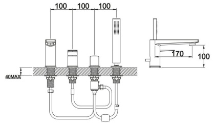 CARIN Смеситель на борт ванны однорычажный с ручным душем, хром CAR-VIM4-CRM