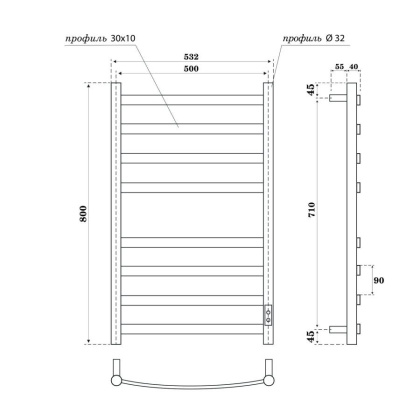Полотенцесушитель электрический Point Антея PN17858W П8 500x800, диммер справа, белый Полотенцесушитель электрический Point Антея PN17858W П8 500x800, диммер справа, белый